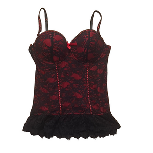 Seven Til Midnight Lace Bustier Nightie Adjustable Straps BoningRed Black 1X-2X
